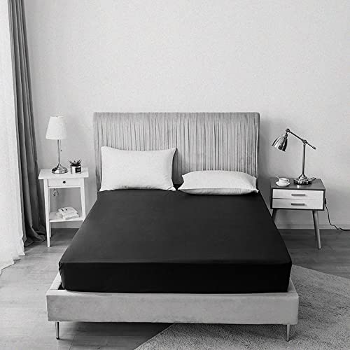 1 Piece Fitted Sheets Microfiber Bed Sheets - Deep Pockets (Black, Fitted Sheet (Full))