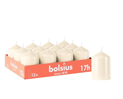 Bolsius Smooth Pillar Candles - Ivory - Pack of 12-8 x 6 cm - Decorative Household Candles - Burn Time 17 Hours - Unscented - Contains Natural Plant Wax - Without Palm Oil