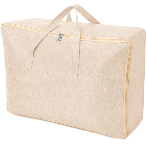 AiQInu Large Storage Bag, 105 L, Foldable Underbed Storage Box with Handle, Waterproof, Durable Moving Bags for Bedding, Mattress Toppers, Blankets, Duvets and Pillows, Beige