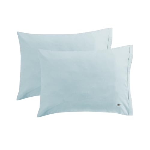 Lacoste 100% Cotton Percale 2-Piece Pair Pillowcase Set – Cool, Crisp, Matte, and Durable, Oeko-Tex Certified – Solid, Pale Aqua, King