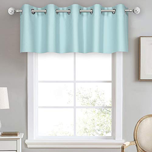 DECOVSUN Aqua Valances for Kitchen Windows with Grommet 70W x18L Solid Blackout Thermal Insulated Short Straight Drape Valance for Bedroom 1 Panel