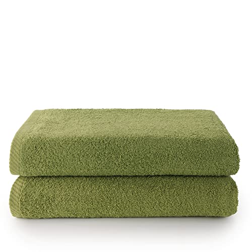 Bath Towel Set Of 2 - Large Absorbent Striped Towels, Super Soft, 27x55" & 13x29"