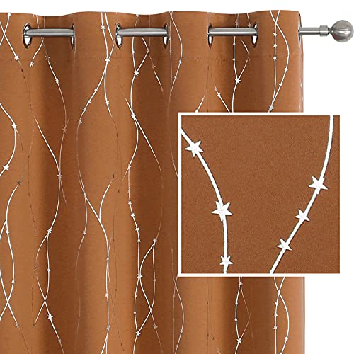 SMILE WEAVER Christmas Blackout Curtains 84 Inch Long 2 Panels for Living Room,Pumpkin Yellow Room Darkening Curtain Star Print Design Noise Reducing Thermal Insulated Window Drapes,Orange