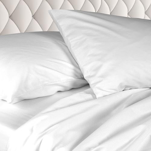Ruggeri - Double Bed Sheet Set - Made in Italy - 100% Pure Cotton Satin - Candies Collection (White Zigzag)