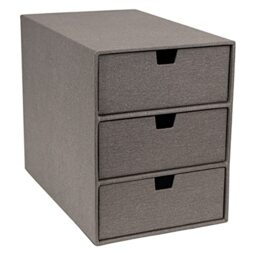 Bigso Box of Sweden 3-Tier Desktop Drawers - Desk Tidy Organiser for Stationery Storage - Paper Mini Filing Cabinet in Fibreboard and Paper in Linen Look - Grey
