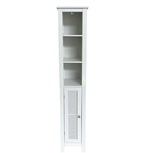 ASPECT Vera Faux Rattan Bathroom/Kitchen Tall Storage Cabinet,White