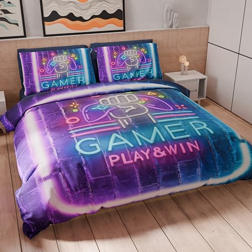 PETTI Artigiani Italiani - Double duvet cover 240 x 220 cm (2 pillowcases 50 x 80 cm included), microfibre bed linen set with gamer print - Made in Italy