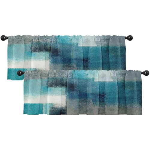 Emvency 12 Inch Valances for Windows 2 Pack, Turquoise Abstract Modern Art Blackout Adjustable Valances for Living Room Bathroom Bedroom Kitchen Over Sink, 12x52 Inch