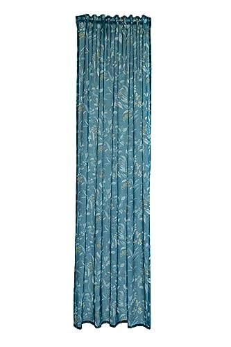 Homing Curtain Floral Leaves Petrol Transparent Living Room Curtain