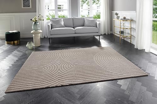 ELLE Decoration Panglao Soft Short Pile Rug (160 x 230 cm, High-Low Structure, Durable and Easy to Clean, Suitable for Underfloor Heating, for Living, Bedroom or Study) Cream, Beige