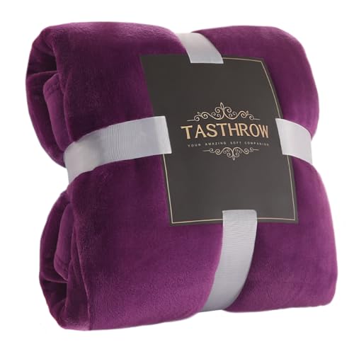TASTHROW Large Flannel Fleece Throw Blanket, 50??70 Inch - Cozy Lightweight Thick Blanket - All Seasons Suitable for Women, Men and Kids (Two Pack, Purple)