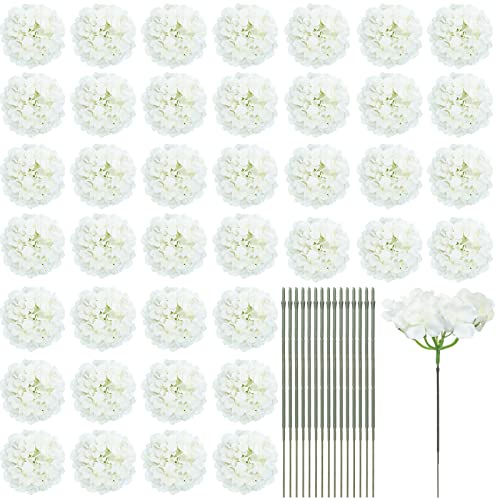 Hydrangea Silk Flowers Heads Pack of 60 Full Hydrangea Flowers with 100 Pcs Stems Faux White Flowers for Wedding Centerpieces Long Artificial Hydrangeas Bouquet Silk Hydrangea Heads for Home Garden