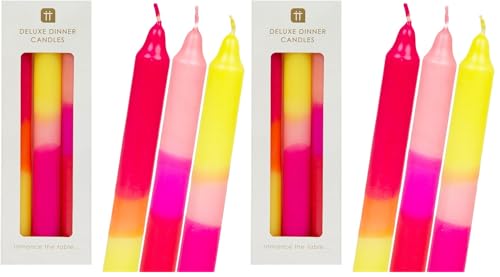 Ombre Tapered Dinner Candles Unscented Neon Pink Orange and Yellow - by Talking Tables - 3pack, 20 cm (Pack of 2)