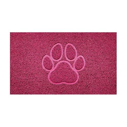 Nicoman Embossed Spaghetti Door Mat Dirt-Trapper Jet-Washable Doormat 70x43cm (Pink, PAW Shape) - Use Indoor or Sheltered Outdoor