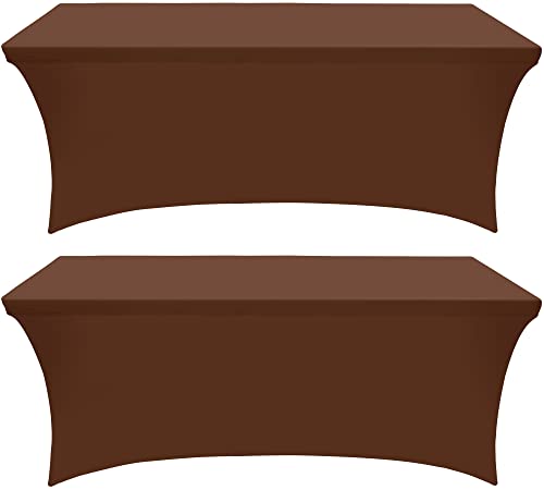 Utopia Kitchen Spandex Tablecloth 2 Pack (6FT, Light Coffee) Tight, Fitted,Washable and Wrinkle Resistant Stretch Rectangular Patio Table Cover for Event,Wedding & Parties (72Lx30Wx30H Inch) (UK0617)