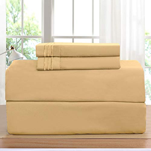 Elegant Comfort Luxurious Bed Sheets Set on Amazon 1500 Premier Wrinkle,Fade and Stain Resistant 4-Piece Bed Sheet Set, Deep Pocket, Queen Gold