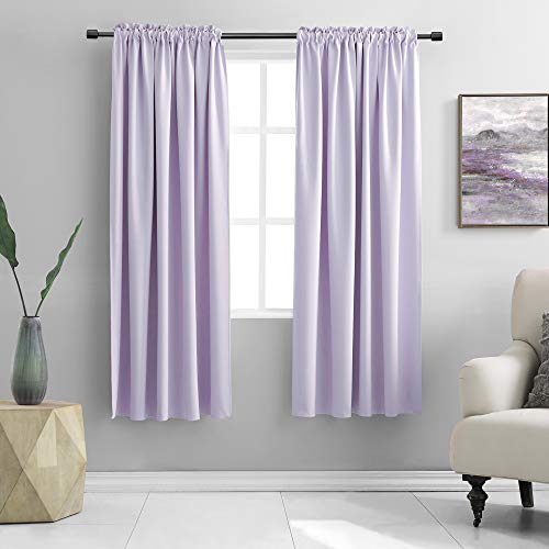 "DONREN Light Purple Curtains for Bedroom - Room Darkening Thermal Insulated Rod Pocket Curtains for Living Room (42.5"" x 63"" Length, 1 Pair)"
