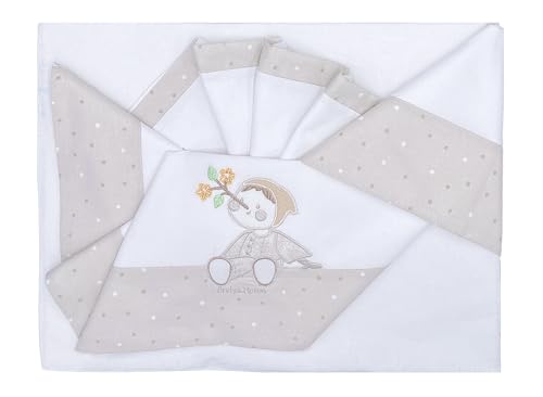 ANDY & HELEN Complete 3 Piece Embroidered Cot Sheet + Elastic Bottom Sheet and Pillowcase Fits Maxi Cribs, Next to Me, Side Bed, Cream