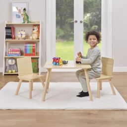 Liberty House Toys Kids Pinewood Table and 2 Chairs Set, Wooden Table and Chairs, Children's Table and Chairs, H440 x W600 x D600mm, Natural Wood