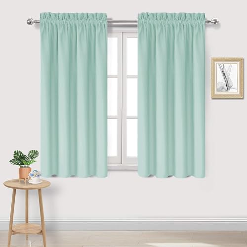 DWCN Blackout Curtains for Living Room Thermal Insulated, Energy Saving & Noise Reducing Bedroom Curtains, Mint Green, W 42x L 54 Inch, Set of 2 Rod Pocket Curtain Panels