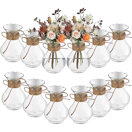 "Bokon 5.7"" Plastic Small Vases for Centerpieces, Plastic Bud Vase Bulk, Hyacinth Avocado Growing Vases, Tiny Flower Bulb Plant Propagation Containers for Wedding Living Room Table Decorations(12 Pcs)"
