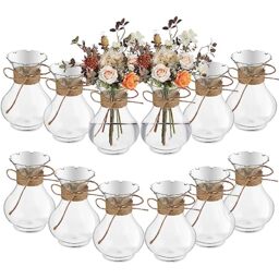 "Bokon 5.7"" Plastic Small Vases for Centerpieces, Plastic Bud Vase Bulk, Hyacinth Avocado Growing Vases, Tiny Flower Bulb Plant Propagation Containers for Wedding Living Room Table Decorations(12 Pcs)"