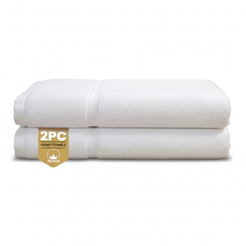 Rapport Home 2-Pack Eden Weave Hand Towels - 50x85cm 100% Cotton 500GSM - Absorbent & Soft Bathroom Towel Set - Oeko-Tex Certified - White