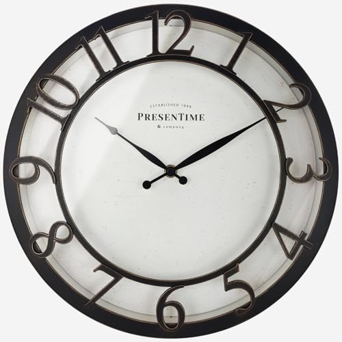 "PRESENTIME & Co 13"" Farmhouse Series Wall Clock, Vintage Style, Retro Clock, Silent No Ticking, Raised 3D Arabic Numeral, Oil Rubbed Bronze Finish."