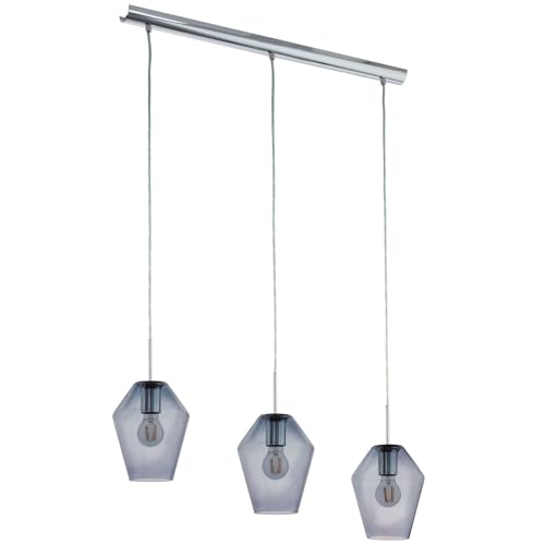 EGLO Pendant lighting Murmillo, 3 bulb ceiling light fitting made of steel in chrome and smoked glass, hanging lamp for dining table and living room, E27 socket