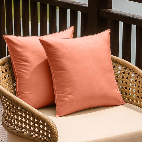 NiNi ALL Outdoor Waterproof Throw Pillow Covers Set of 2 Decorative Farmhouse Garden Pillowcase Solid Cushion Cases for Patio Tent Couch 20x20 inch Orange