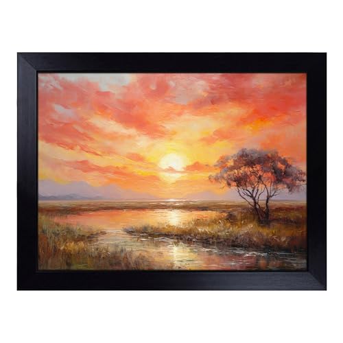 Lap Tray with Bean Bag Cushion, Sunrise Impressionism - Handmade in the UK, Raised Wooden Edge, Padded Cushion, Heat-Resistant Wipe-Clean Surface, for Meals, Laptops and Crafts