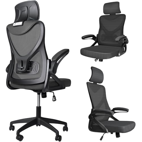 VOUNOT® Ergonomic Office Chair, High Back Mesh Desk Chair with Adjustable Lumbar Support & Headrest, Swivel Computer Chair for Home Office, Black