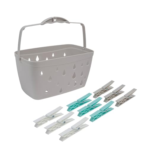 JVL Plastic Peg Basket, Grey with 24 Large Strong Plastic Pegs, Aqua