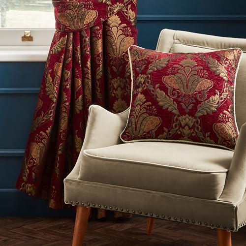 Paoletti Shiraz Floral Jacquard Feather Rich Filled Cushion, 45 x 45cm, Burgundy