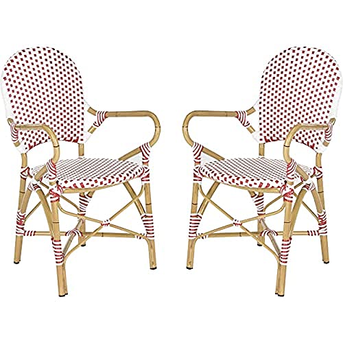 SAFAVIEH Poly-Rattan Outdoor Dining Chairs - Set of 2, in Red and White and Light Brown