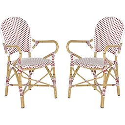 SAFAVIEH Poly-Rattan Outdoor Dining Chairs - Set of 2, in Red and White and Light Brown
