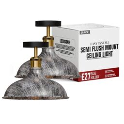 LEDSone Pack of 2 Vintage Flush Mount Ceiling Light Fixture 22cm Cone Brushed Silver Lampshade Industrial Metal E27 Lamp Holder Ceiling Lighting for Bedroom Living Room Kitchen with Bulb