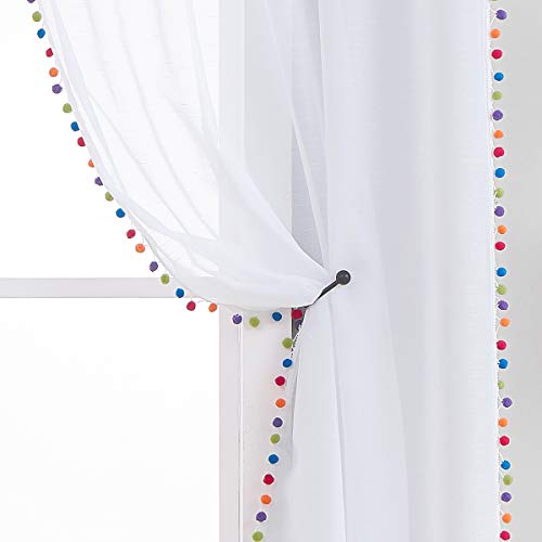 "Treatmentex Pom Pom Curtains Garden 52"" x 95"" White/Multicolor"