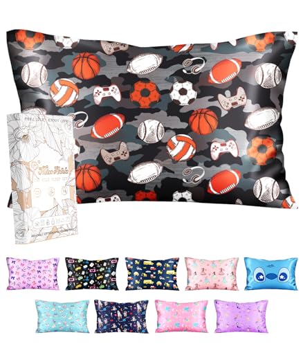 Miss Adola Silk Pillowcase for Kids - 30 x 20 Inches Queen Size Mulberry Silk Pillow Case with Zipper Cute Cartoon Kawaii Toddlers Teens Girls Boys Pillowcase for Hair and Skin, Sports Elements