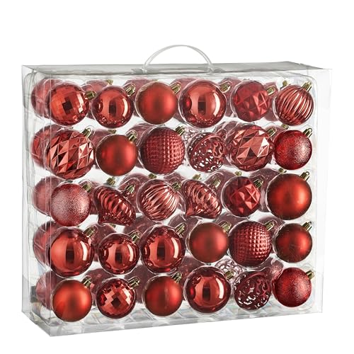 Mica Decorations Christmas Tree Baubles Set - 60 Pieces - Diameter 7 cm - Shatterproof - Red