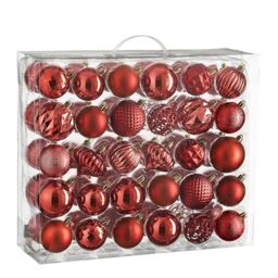 Mica Decorations Christmas Tree Baubles Set - 60 Pieces - Diameter 7 cm - Shatterproof - Red