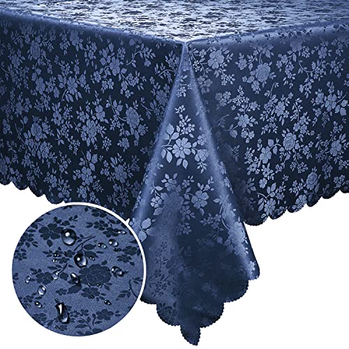 "smiry Rectangle Table Cloth, Waterproof Heavy Duty Vinyl Tablecloth, Wipeable Washable Table Cover for Kitchen and Dining Room (Navy Blue, 70"" X 108"")"