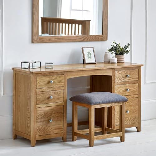 Julian Bowen Mallory Dressing Table & Stool, 6 Drawer, Oak - H75 x W142cm