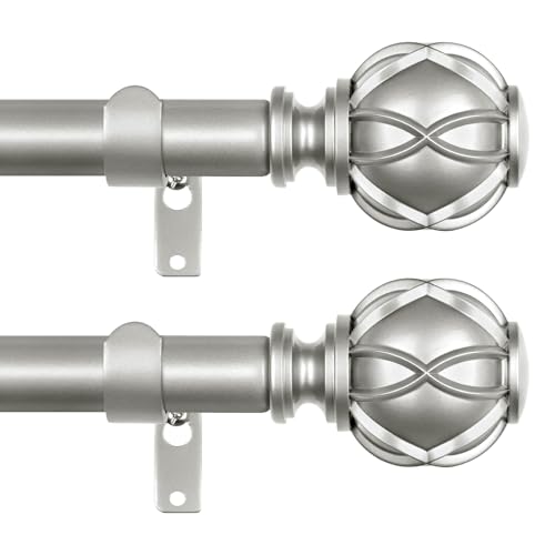 "HOTOZON Curtain Rods for Windows 2 Pack 32-58 Inches, Antique Silver - 6/8"" Diameter, 22lbs Weight Capacity, Decorative Adjustable Drapery Rod, Fit for Windows 40-53 Inches, Netted Texture Finials"