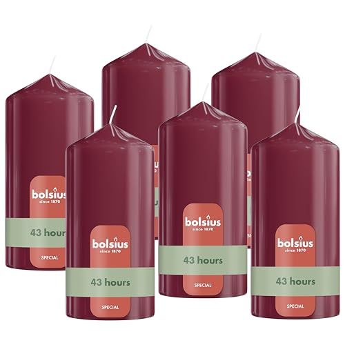 Bolsius - Smooth Pillar Candle - Dark Red - 5.1 in - Pack of 6 - Decorative Candles - Contains Natural Plant Wax - Without Palm Oil