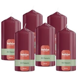 Bolsius - Smooth Pillar Candle - Dark Red - 5.1 in - Pack of 6 - Decorative Candles - Contains Natural Plant Wax - Without Palm Oil