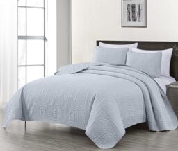 Chezmoi Collection Austin King 3 Piece Quilt Set with Pinsonic Oversized Quilted Bedspread Set, King, Silver