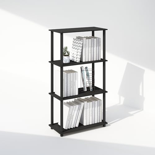 Furinno TURN-N-TUBE Book Shelf, 4-Tier Bookshelf, Bookcase with Multipurpose Compact Display Rack, 29.46 x 59.94 x 109.73 cm, for Living Room, Bedroom, Home Office, Americano/Black