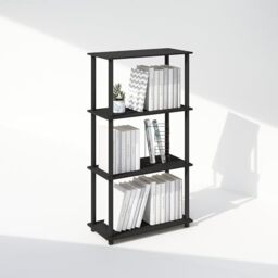Furinno TURN-N-TUBE Book Shelf, 4-Tier Bookshelf, Bookcase with Multipurpose Compact Display Rack, 29.46 x 59.94 x 109.73 cm, for Living Room, Bedroom, Home Office, Americano/Black