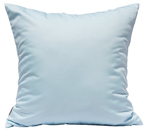 "TangDepot Durable Faux Silk Solid Pillow Shams - (22""x22"", Light Blue) - Vibrant Coral Faux Silk Cushion Cover, Silky Soft, Hidden Zipper, Washable & Quick Dry, Perfect for Home & Patio"